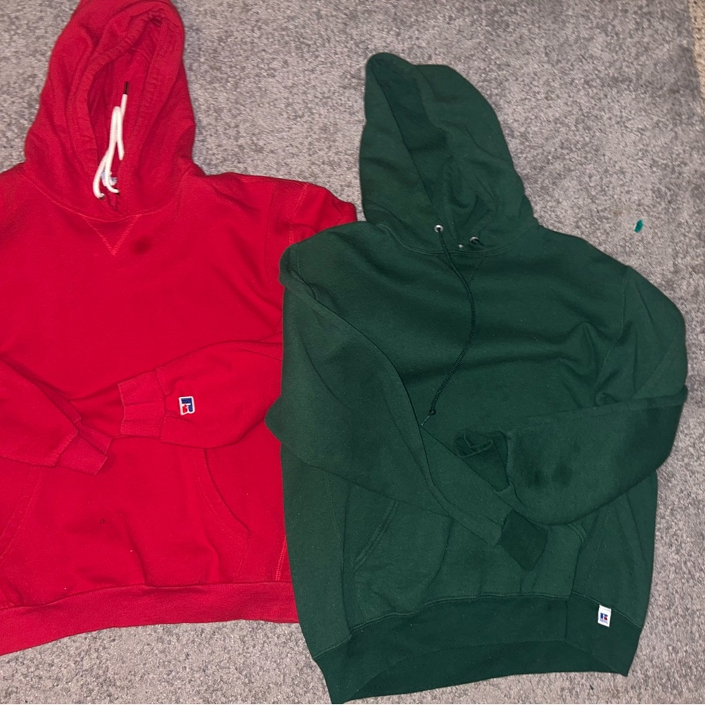 Preowned Large Red and Green Russell Hoodies for Men